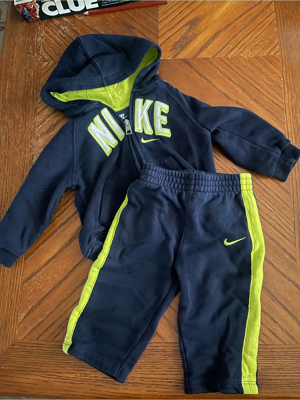 Nike Navy and Neon Green Kids Hoodie & Joggers Set